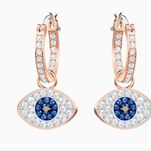 SWAROVSKI EVIL EYE HOOP PIERCED EARRINGS Rose Gold